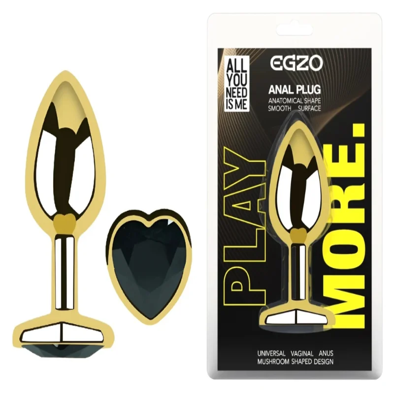 Анальная пробка EGZO Gold Heart Plug M с кристаллом для длительного ношения