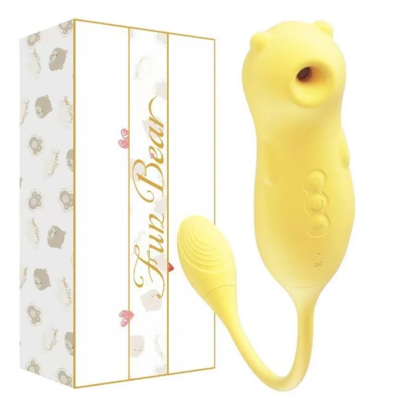 Вагинально-клиторальный вибратор "Fun Bear", 5 реж. вакуума, 10 реж. вибрации, жёлтый - зображення 1