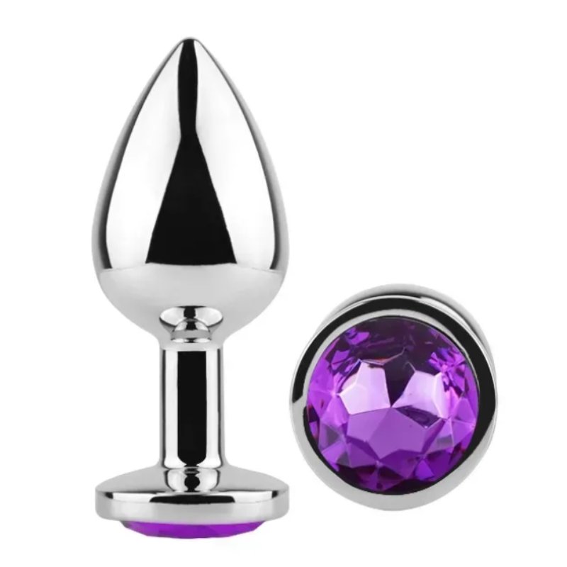 Анальная пробка с кристаллом EGZO - Silver Round Plug Purple size M