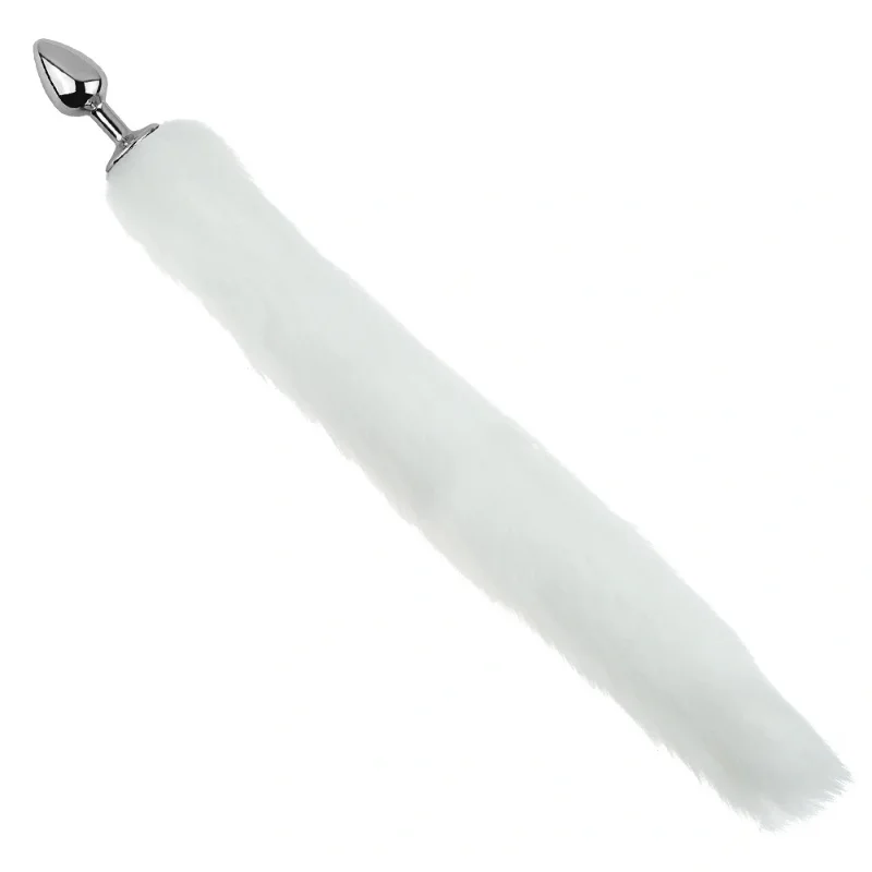 Анальная пробка EGZO Fox Tail Silver Plug White, размер S, с белым меховым хвостом