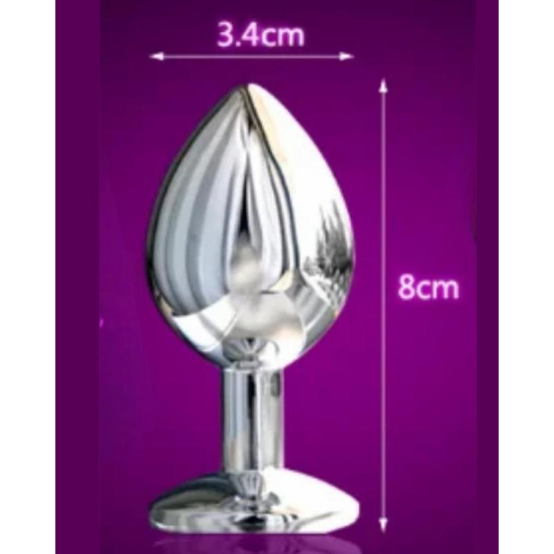 Металлическая анальная пробка Silver white crystal, размер М