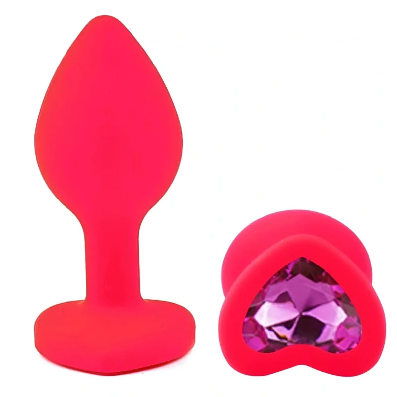 Анальная пробка EGZO Pink Heart Plug Rose S, розовая силиконовая с кристаллом