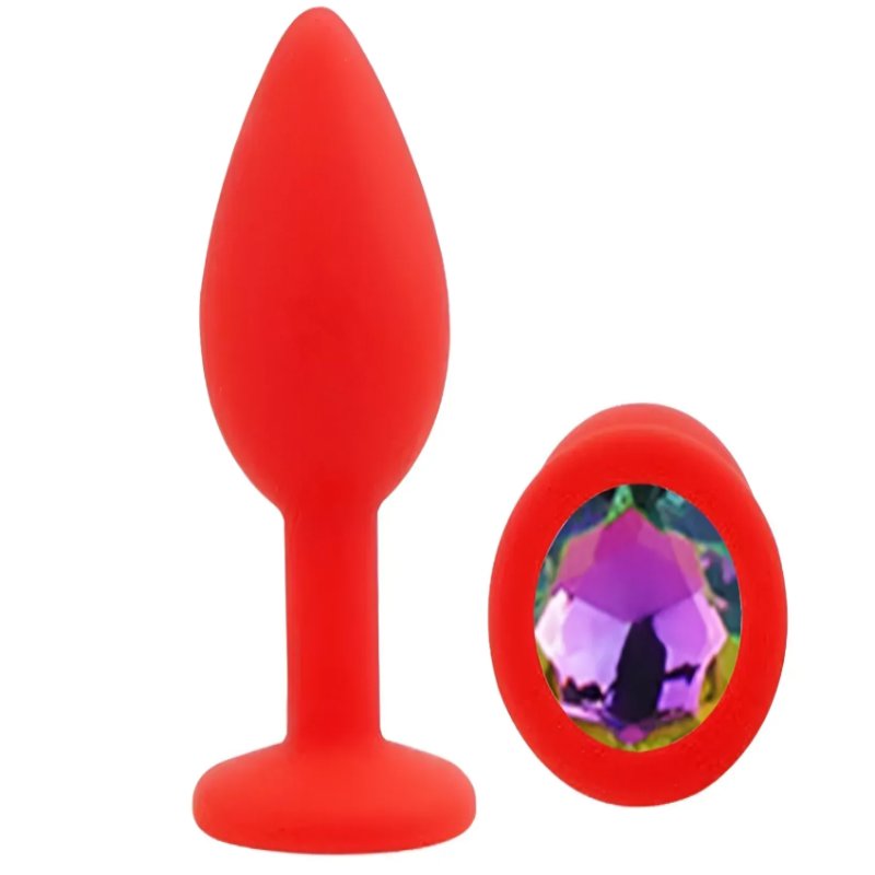 Силиконовая анальная пробка EGZO - Silicone Red Round Plug Rainbow, size S