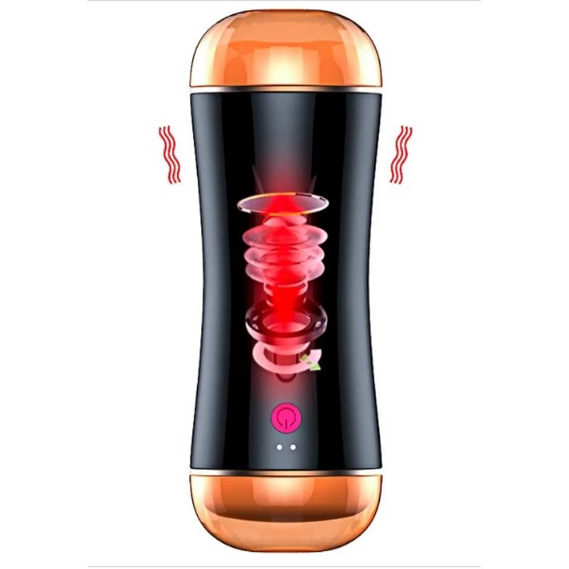 Мастурбатор с двумя входами FOXSHOW Vibrating Masturbation Cup USB 10 function + Interactive Function Black