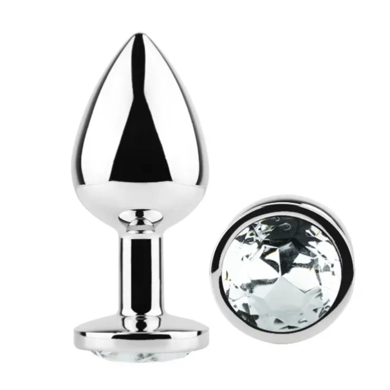 Анальная пробка с кристаллом EGZO - Silver Round Plug Clear size S