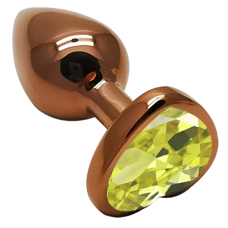 Анальный плаг с кристаллом EGZO Dark Gold Heart Plug Lime, металлический, размер S