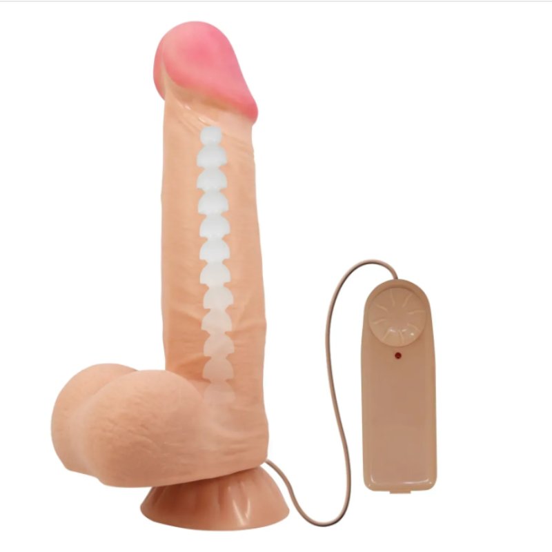 Вибратор на присоске с хребтом и эффектом скользящей кожи BAILE - Sliding Skin 8,5'' Flesh, BW-008105ZRG