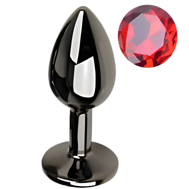 Анальная пробка с кристаллом EGZO - Dark Gray Round Plug Red, size S