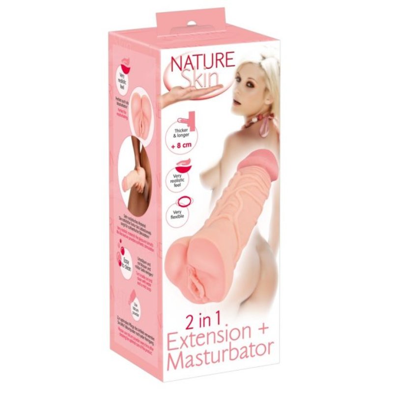 Мастурбатор-насадка 2 IN 1 Nature Skin Extension + Masturbator (Вагина) - зображення 1
