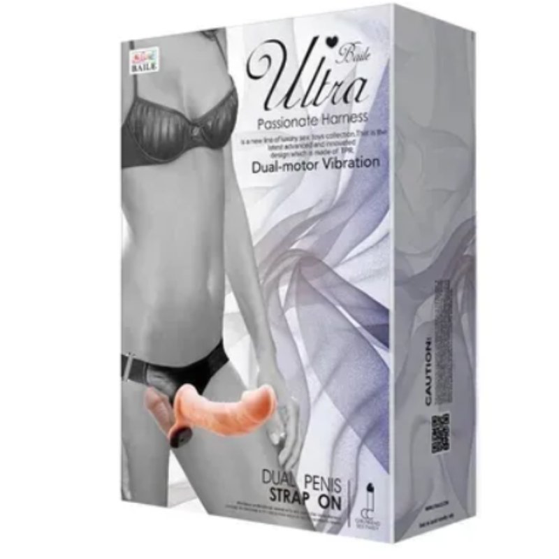 Страпон с вибрацией с 2-мя вибромоторами ULTRA PASSIONATE HARNESS STRAP-ON, BW-022060