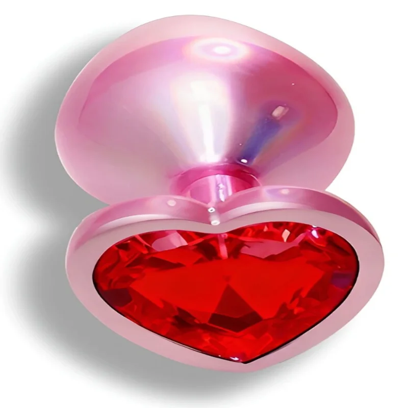 Анальная пробка EGZO Pink Perl Heart Plug S, стальная с красным сердцем