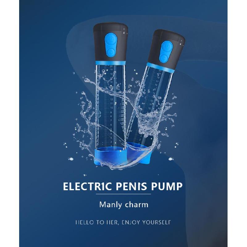 Автоматическая вакуумная помпа Penis Pump усилитель эрекции, тренажёр. На батарейках (нет в комплекте). Черно-синий, 3 режима всасывания