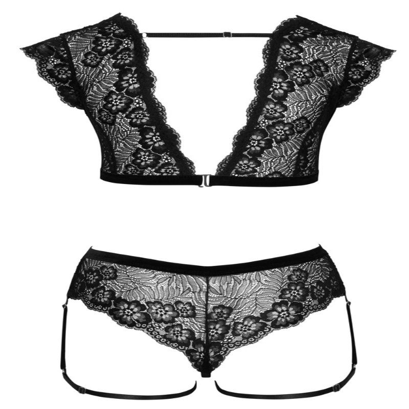 Кружевной комплект с гартерами от Cottelli LINGERIE Размер S