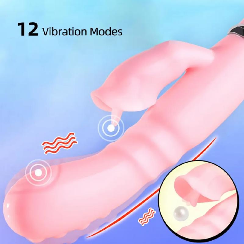 Вибратор-кролик "Vibro licking", 12 режимов вибрации, цвет розовый