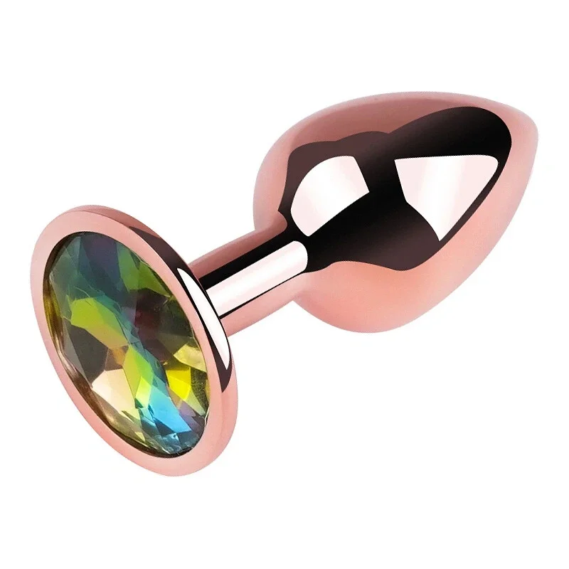 Анальная пробка EGZO Rose Gold M с радужным кристаллом, нержавеющая сталь