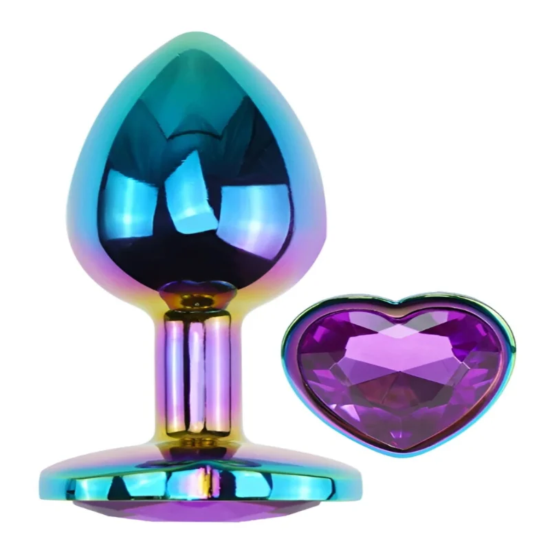 Анальная пробка EGZO Multicolor Heart Plug фиолетовая, металлическая, размер M