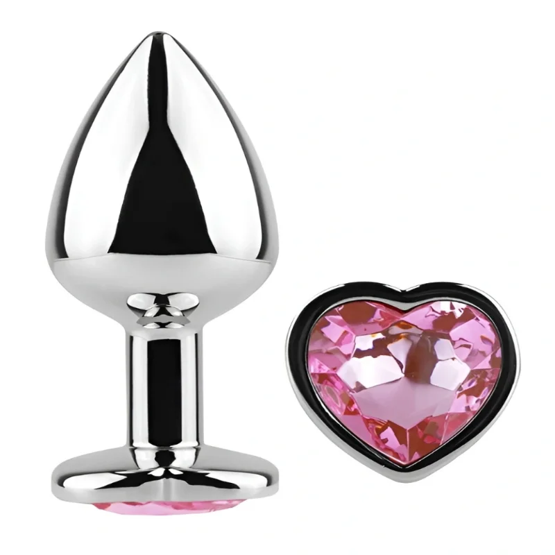 Анальный плаг EGZO Silver Heart Plug Pink S, металлический с розовым сердцем