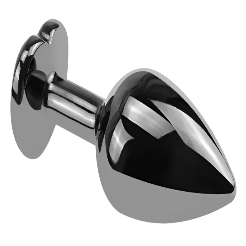 Анальная пробка EGZO Dark Silver Heart Plug S металлическая с синим кристаллом