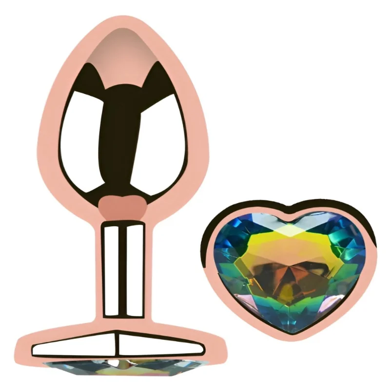 Анальная пробка EGZO Rose Gold Heart Plug M с радужным кристаллом из стали
