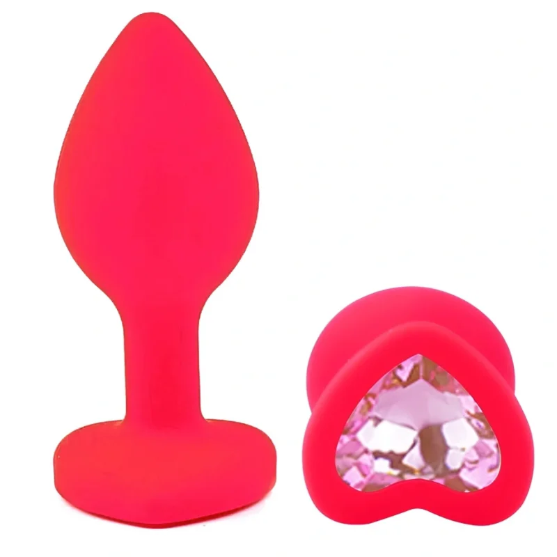 Анальный плаг EGZO Silicone Pink Heart Plug S, розовый медицинский силикон, кристалл