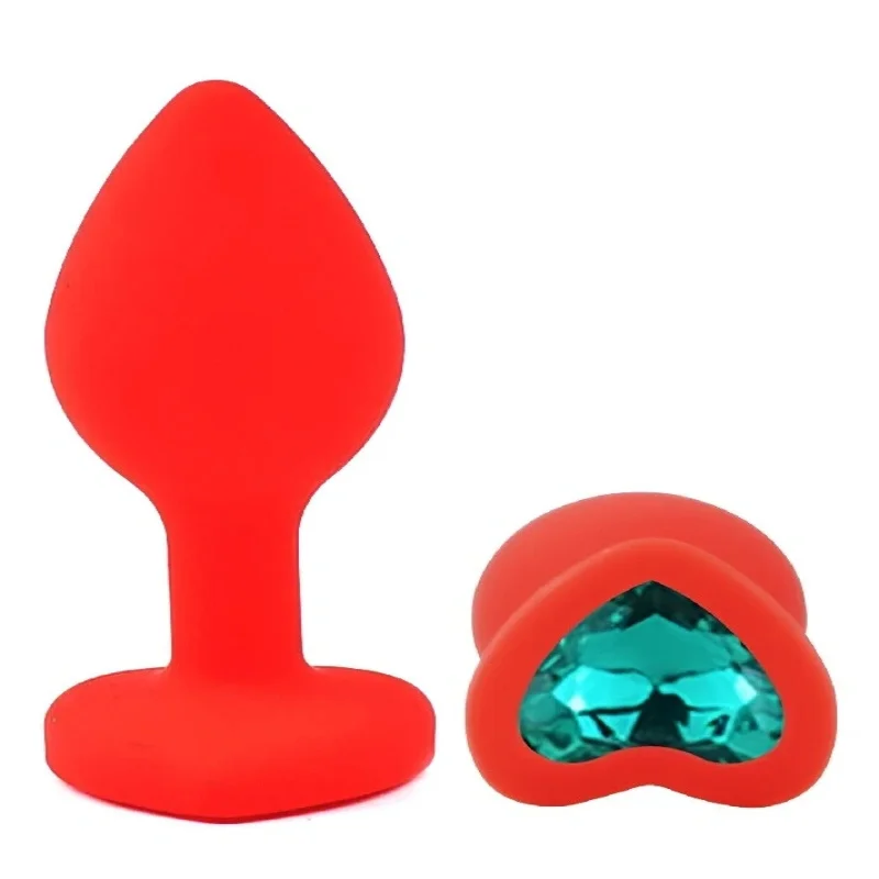Анальная пробка EGZO Silicone Red Heart Plug S с фиолетовым кристаллом, красная