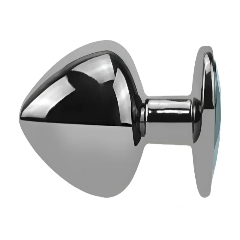 Анальная пробка EGZO Dark Silver Heart Plug Aqua M с кристаллом из медицинской стали