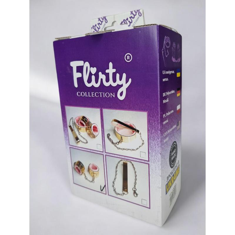 Стильные золотые наручники ЭКО лак с черным мехом Flirt