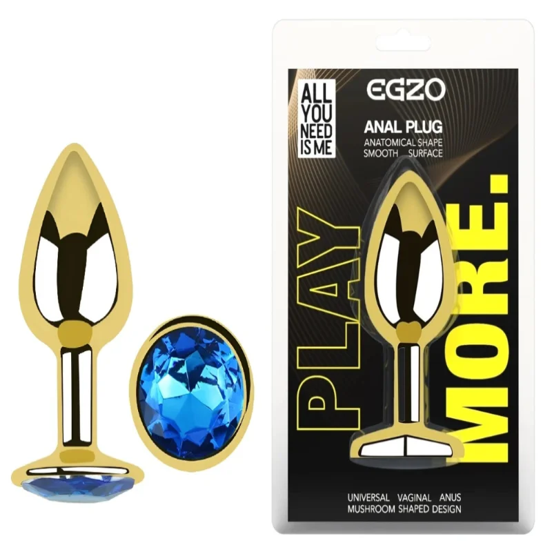 Анальная пробка EGZO Gold Round Plug S с кристаллом, металлическая, золотая