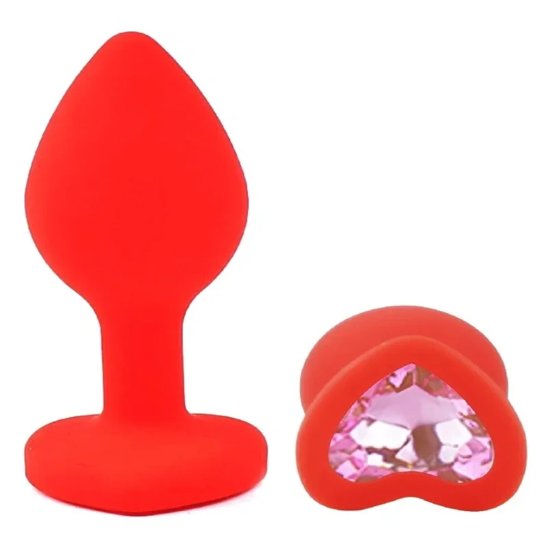 Анальная пробка EGZO Red Heart Plug S с красным кристаллом, силиконовая