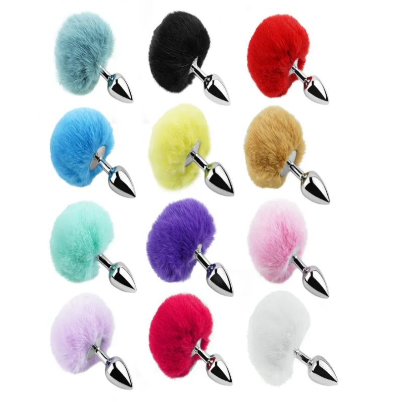 Анальная пробка с хвостом EGZO - Bunny Tail Silver Plug Black, size S