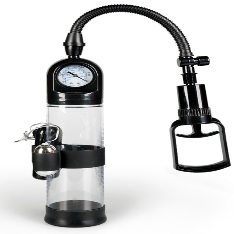 Вакуумная вибропомпа с манометром и вибрацией Penis Pump Steam-Gauge прозрачный