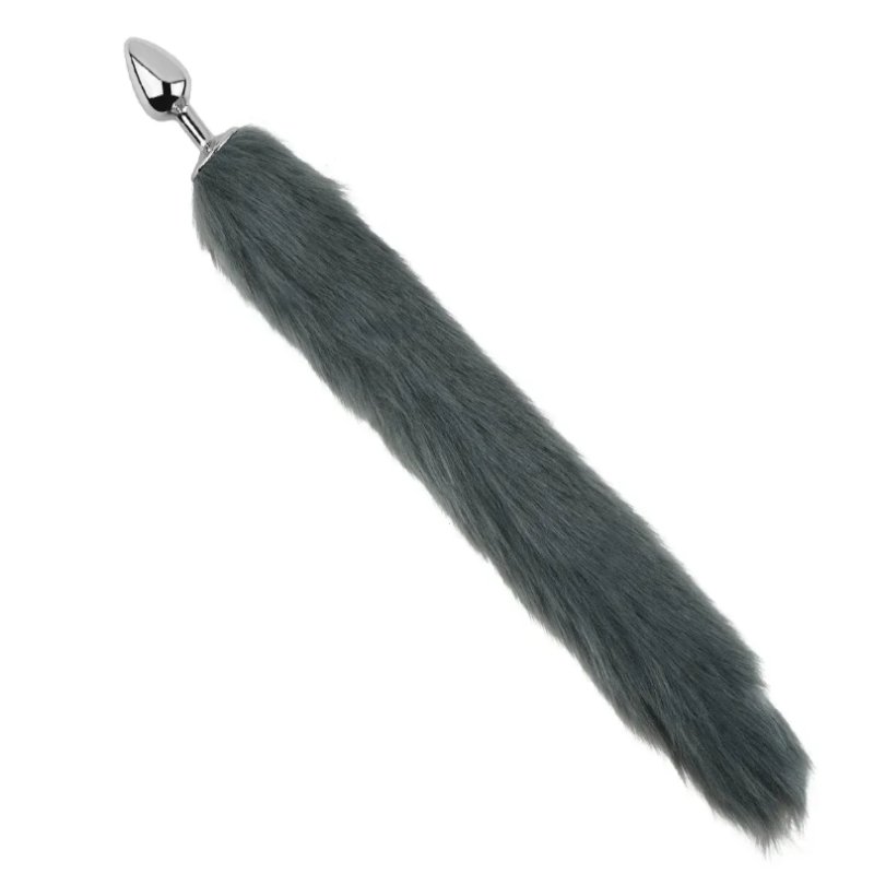 Анальная пробка с хвостом EGZO - Fox Tail Silver Plug Light Gray, size S