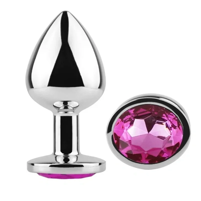 Анальная пробка EGZO Silver Round Plug S, круглая металлическая с розовым кристаллом