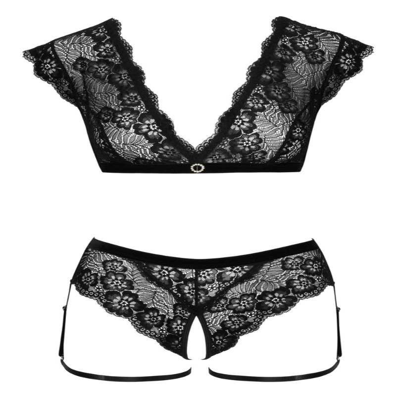 Кружевной комплект с гартерами от Cottelli LINGERIE Размер S