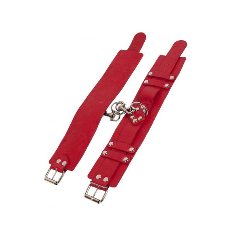 Оковы на ноги "Leather Dominant Leg Cuffs", red (Кожа/ Металл)