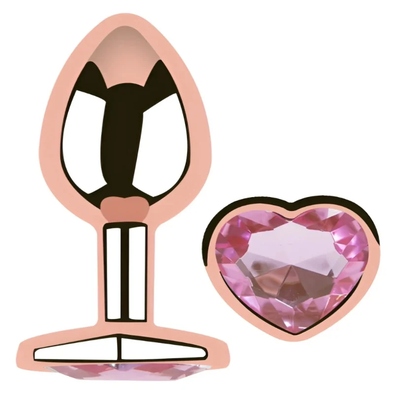 Анальная пробка EGZO Rose Gold Heart Plug S с розовым кристаллом, стальная