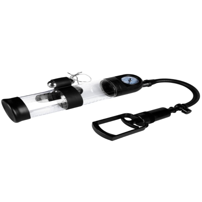 Вакуумная вибропомпа с манометром и вибрацией Penis Pump Steam-Gauge прозрачный
