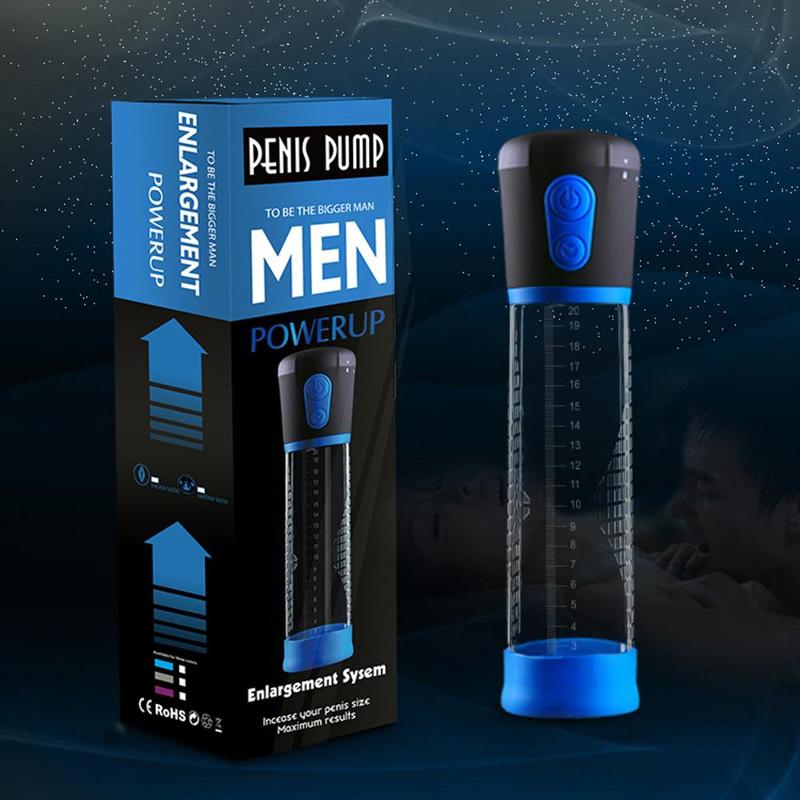 Автоматическая вакуумная помпа Penis Pump усилитель эрекции, тренажёр. На батарейках (нет в комплекте). Черно-синий, 3 режима всасывания
