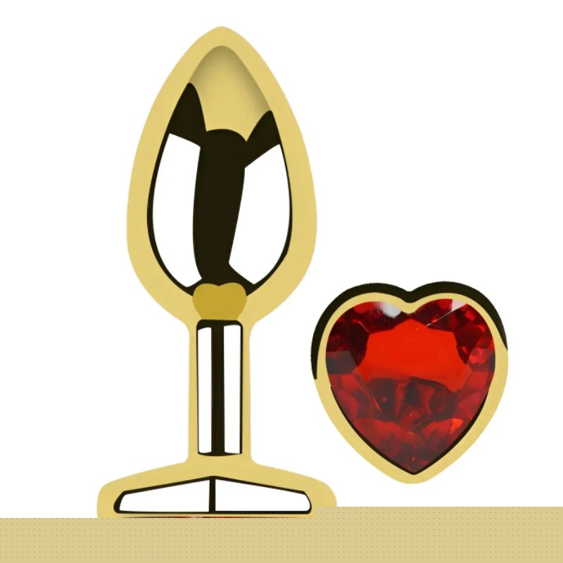 Анальная пробка с кристаллом EGZO - Gold Heart Plug Red size S
