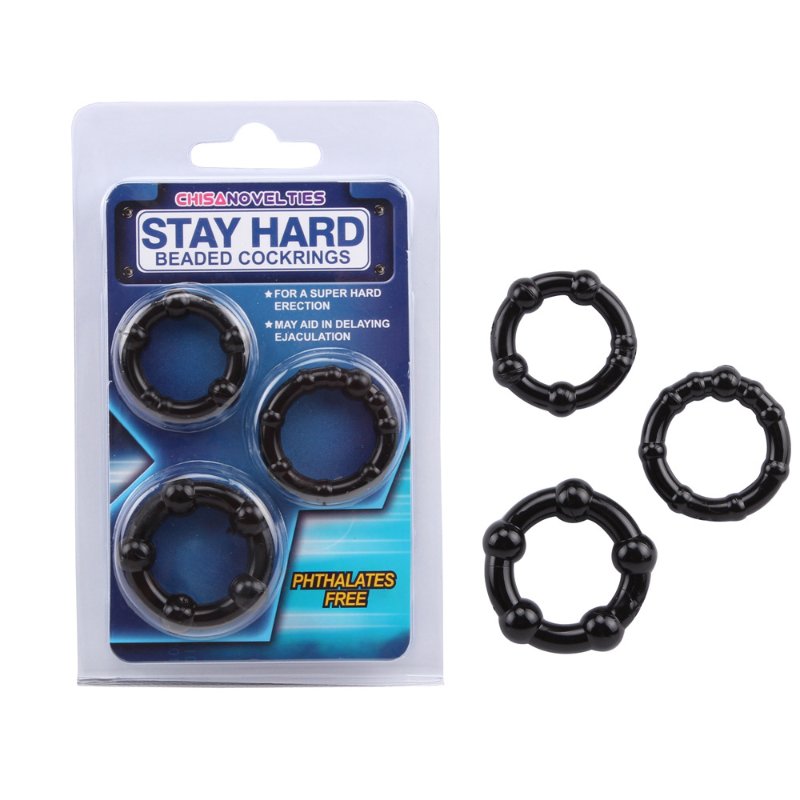 Эрекционные кольца STAY HARD набор 3шт разного размера, черные - зображення 1
