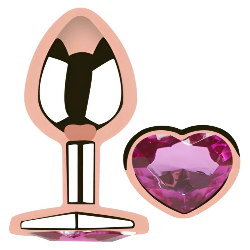 Анальная пробка EGZO Rose Gold Heart Plug M с кристаллом из нержавеющей стали, розовое золото