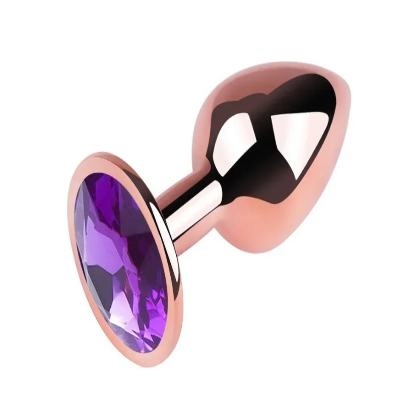 Анальная пробка с кристаллом EGZO - Rose Gold Round Plug Purple size S
