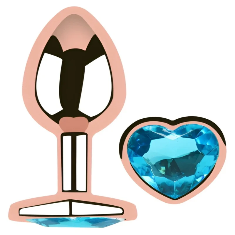 Анальный плаг из нержавеющей стали EGZO Rose Gold Heart Plug Aqua, размер S