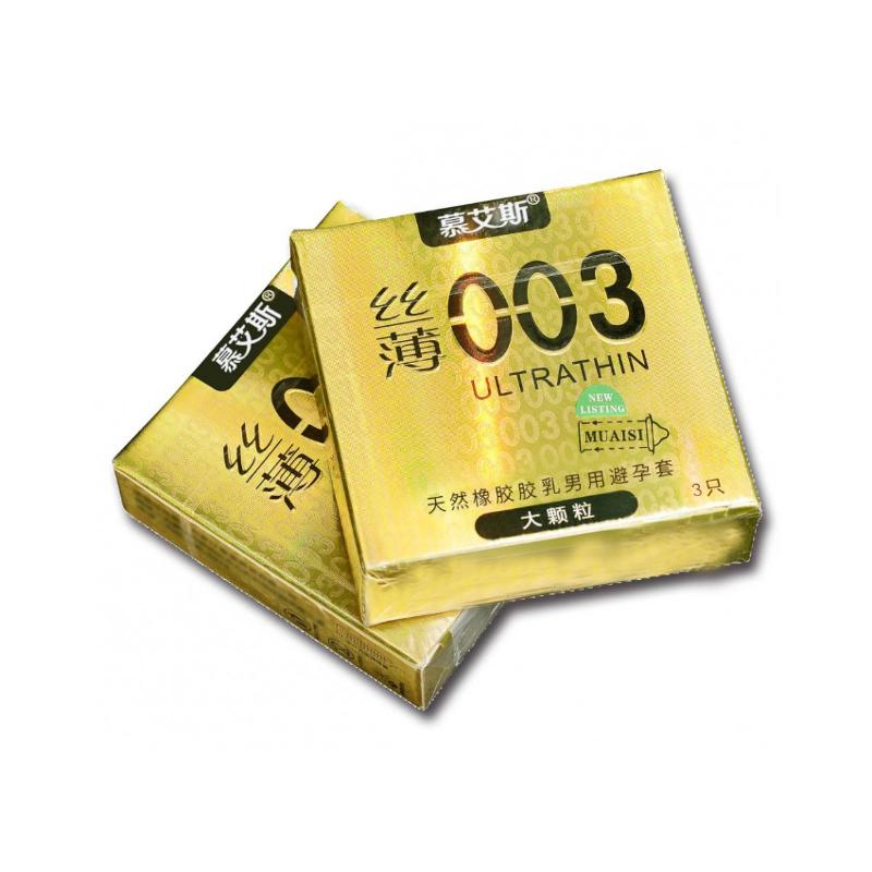 Ультратонкие презервативы с ребристой текстурой  Muaisi Ultrathin Gold 0,03 мм (упаковка 3 шт)