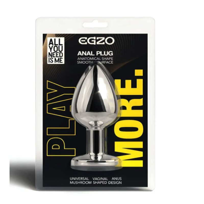 Анальная пробка с кристаллом EGZO - Silver Round Plug Black size S
