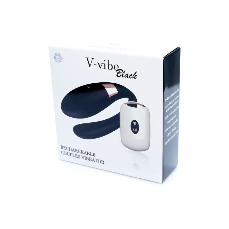 Вибромассажер для пар с пультом ДУ - Boss Series V-Vibe Black USB 7 Function