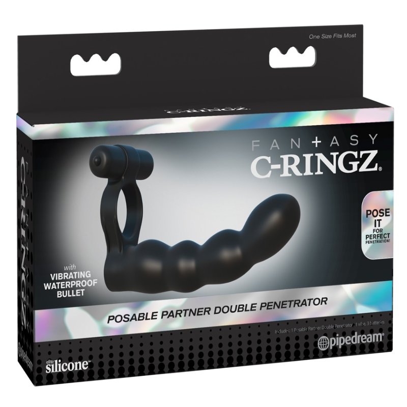 Насадка на член для двойного проникновения с виброкольцом Posable Partner Double Penetrator - зображення 1