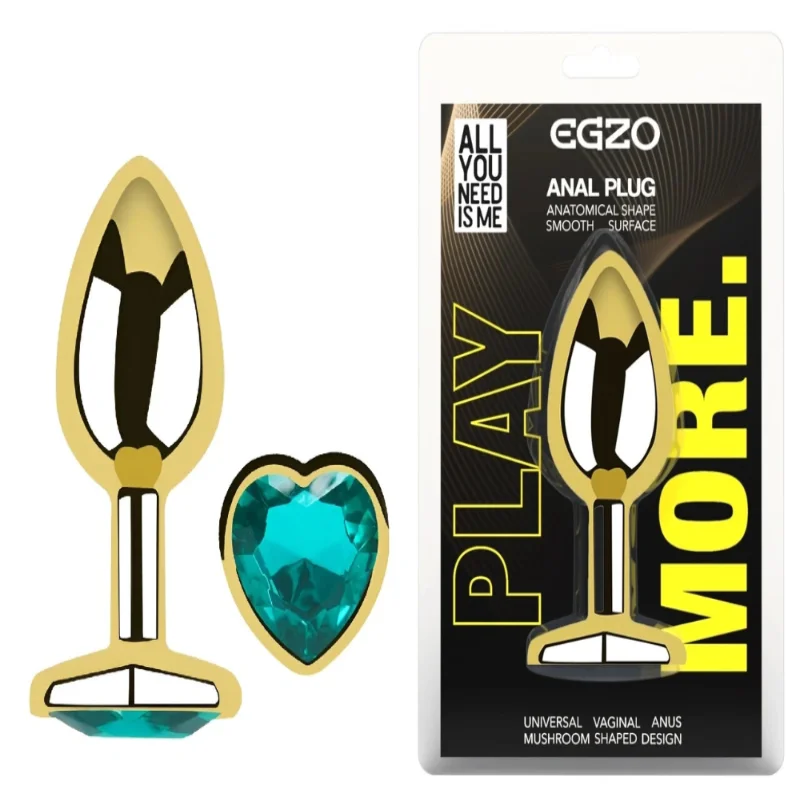 Анальная пробка EGZO Gold Heart Plug M с кристаллом и золотой металлической основой