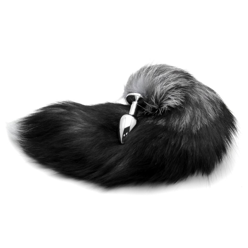 Анальная пробка-хвостик BLACK WITH WHITE цвет черный с белым S
