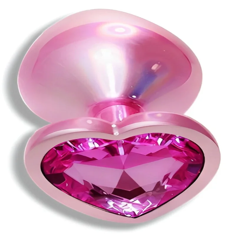 Анальный плаг EGZO Pink Perl Heart Plug с розовым кристаллом, основа-сердце, размер S